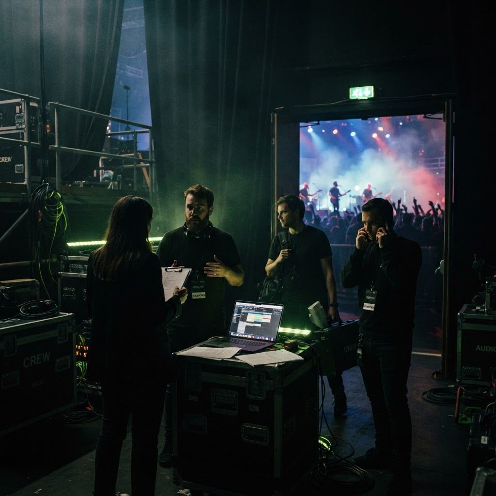BLACK ROSE CO team backstage before a show